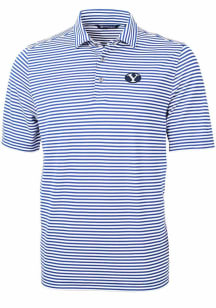 Cutter and Buck BYU Cougars Mens Blue Virtue Eco Pique Stripe Short Sleeve Polo