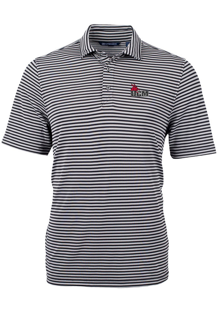 Cutter and Buck Central Missouri Mules Mens Black Virtue Eco Pique Stripe Short Sleeve Polo