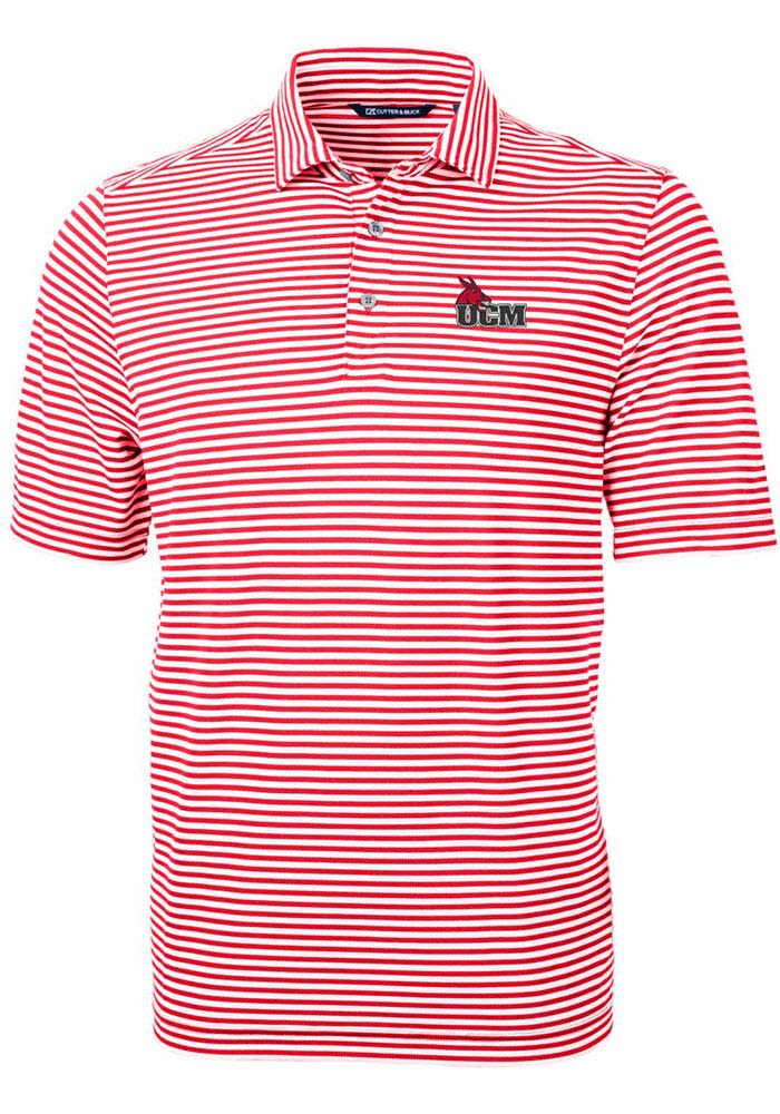 Cutter and Buck Central Missouri Mules Mens Red Virtue Eco Pique Stripe Short Sleeve Polo