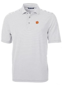 Cutter and Buck Clemson Tigers Mens Grey Virtue Eco Pique Stripe Short Sleeve Polo