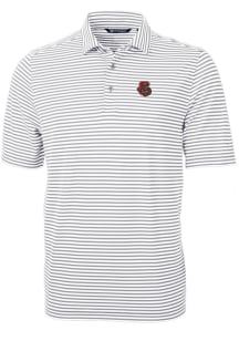 Cutter and Buck Cornell Big Red Mens Grey Virtue Eco Pique Stripe Short Sleeve Polo
