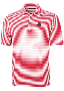 Cutter and Buck Cornell Big Red Mens Red Virtue Eco Pique Stripe Short Sleeve Polo