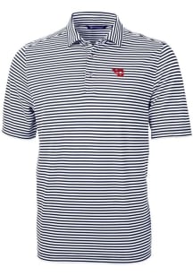 Cutter and Buck Dayton Flyers Mens Navy Blue Virtue Eco Pique Stripe Short Sleeve Polo