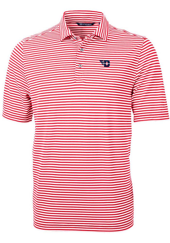 Cutter and Buck Dayton Flyers Mens Red Virtue Eco Pique Stripe Short Sleeve Polo