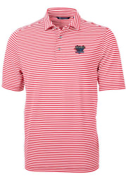 Cutter and Buck DePaul Blue Demons Mens Red Virtue Eco Pique Stripe Short Sleeve Polo
