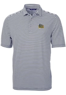 Cutter and Buck Drexel Dragons Mens Navy Blue Virtue Eco Pique Stripe Short Sleeve Polo