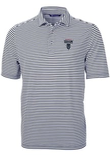 Cutter and Buck Howard Bison Mens Navy Blue Virtue Eco Pique Stripe Short Sleeve Polo