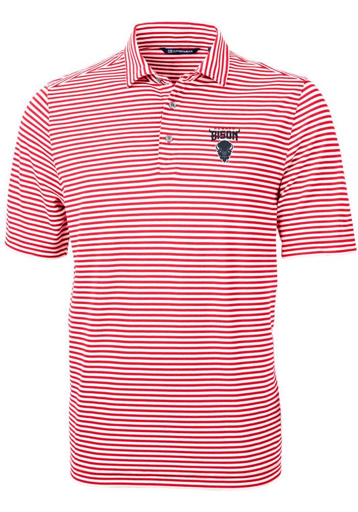 Cutter and Buck Howard Bison Mens Red Virtue Eco Pique Stripe Short Sleeve Polo