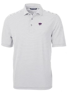 Mens K-State Wildcats Grey Cutter and Buck Virtue Eco Pique Stripe Short Sleeve Polo Shirt