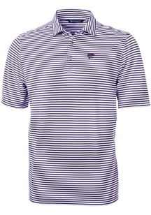 Cutter and Buck K-State Wildcats Mens Purple Virtue Eco Pique Stripe Logo Short Sleeve Polo
