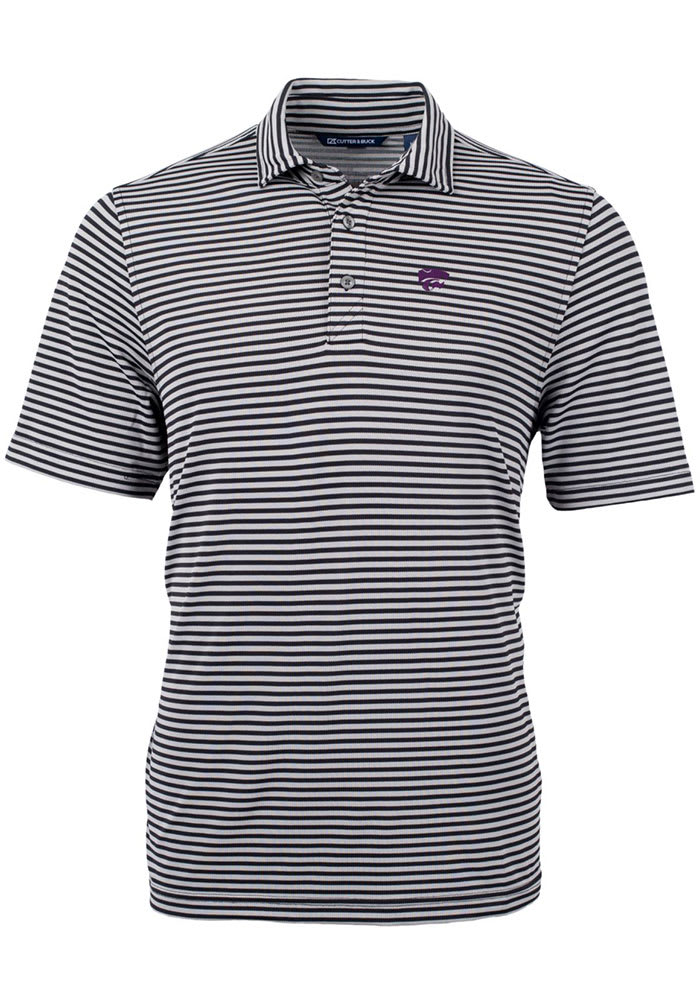 Cutter and Buck K-State Wildcats Mens Black Virtue Eco Pique Stripe Short Sleeve Polo