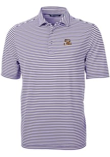 Cutter and Buck LSU Tigers Mens Purple Virtue Eco Pique Stripe Short Sleeve Polo