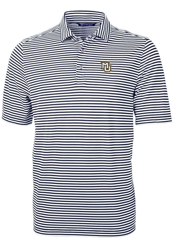 Cutter and Buck Marquette Golden Eagles Mens Navy Blue Virtue Eco Pique Stripe Short Sleeve Polo