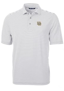 Cutter and Buck Marquette Golden Eagles Mens Grey Virtue Eco Pique Stripe Short Sleeve Polo