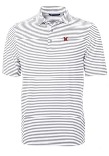 Cutter and Buck Miami RedHawks Mens Grey Virtue Eco Pique Stripe Short Sleeve Polo