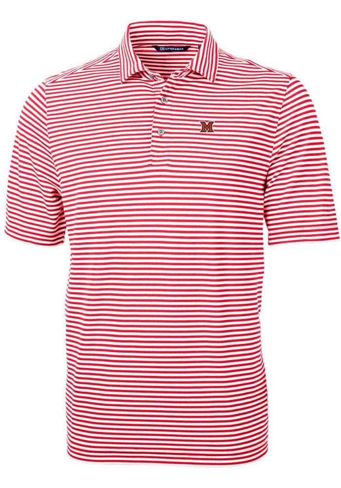 Cutter and Buck Miami RedHawks Mens Virtue Eco Pique Stripe Short Sleeve Polo