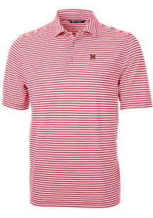 Cutter and Buck Miami RedHawks Mens Red Virtue Eco Pique Stripe Short Sleeve Polo
