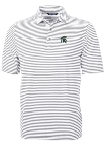 Cutter and Buck Michigan State Spartans Mens Grey Virtue Eco Pique Stripe Short Sleeve Polo