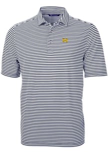 Cutter and Buck Michigan Wolverines Mens Navy Blue Virtue Eco Pique Stripe Short Sleeve Polo