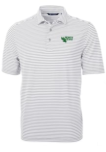 Cutter and Buck North Texas Mean Green Mens Grey Virtue Eco Pique Stripe Short Sleeve Polo