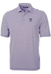 Cutter and Buck Northwestern Wildcats Mens Purple Virtue Eco Pique Stripe Short Sleeve Polo