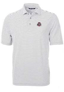 Cutter and Buck Ohio State Buckeyes Mens Grey Virtue Eco Pique Stripe Short Sleeve Polo