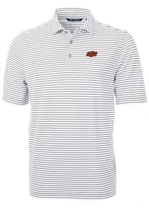 Cutter and Buck Oklahoma State Cowboys Mens Grey Virtue Eco Pique Stripe Short Sleeve Polo