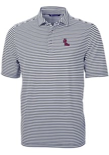 Cutter and Buck Ole Miss Rebels Mens Navy Blue Virtue Eco Pique Stripe Short Sleeve Polo