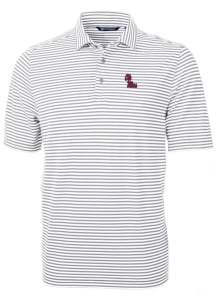 Cutter and Buck Ole Miss Rebels Mens Grey Virtue Eco Pique Stripe Short Sleeve Polo