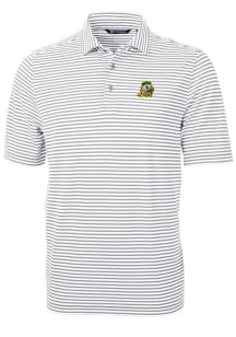 Mens Oregon Ducks Grey Cutter and Buck Virtue Eco Pique Stripe Short Sleeve Polo Shirt