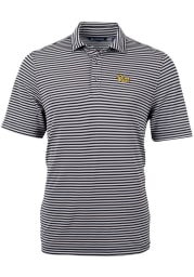 Cutter and Buck Pitt Panthers Mens Black Virtue Eco Pique Stripe Short Sleeve Polo