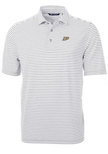 Cutter and Buck Purdue Boilermakers Mens Grey Virtue Eco Pique Stripe Short Sleeve Polo