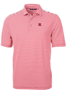 Mens Rutgers Scarlet Knights Red Cutter and Buck Virtue Eco Pique Stripe Short Sleeve Polo Shirt