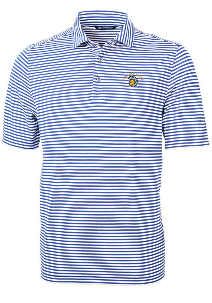 Cutter and Buck San Jose State Spartans Mens Blue Virtue Eco Pique Stripe Short Sleeve Polo