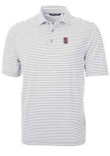 Cutter and Buck Stanford Cardinal Mens Grey Virtue Eco Pique Stripe Short Sleeve Polo