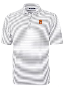 Cutter and Buck Syracuse Orange Mens Grey Virtue Eco Pique Stripe Short Sleeve Polo