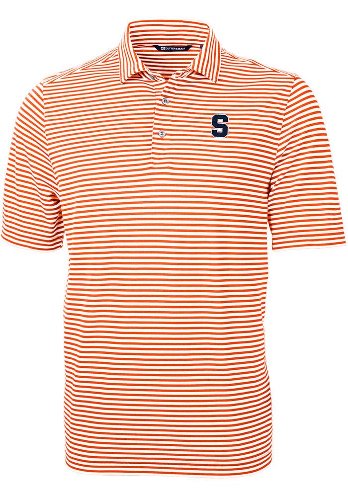 Cutter and Buck Syracuse Orange Mens Orange Virtue Eco Pique Stripe Short Sleeve Polo