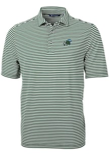 Cutter and Buck Tulane Green Wave Mens Green Virtue Eco Pique Stripe Short Sleeve Polo