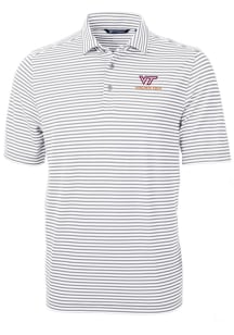Cutter and Buck Virginia Tech Hokies Mens Grey Virtue Eco Pique Stripe Short Sleeve Polo