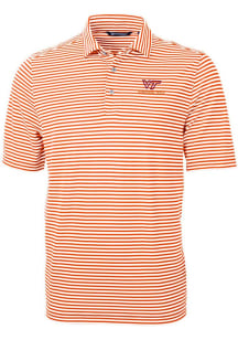 Cutter and Buck Virginia Tech Hokies Mens Orange Virtue Eco Pique Stripe Short Sleeve Polo