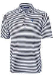 Cutter and Buck West Virginia Mountaineers Mens Navy Blue Virtue Eco Pique Stripe Short Sleeve Polo