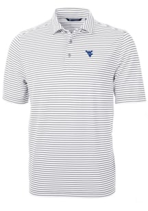 Cutter and Buck West Virginia Mountaineers Mens Grey Virtue Eco Pique Stripe Short Sleeve Polo