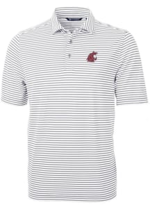 Cutter and Buck Washington State Cougars Mens Grey Virtue Eco Pique Stripe Short Sleeve Polo