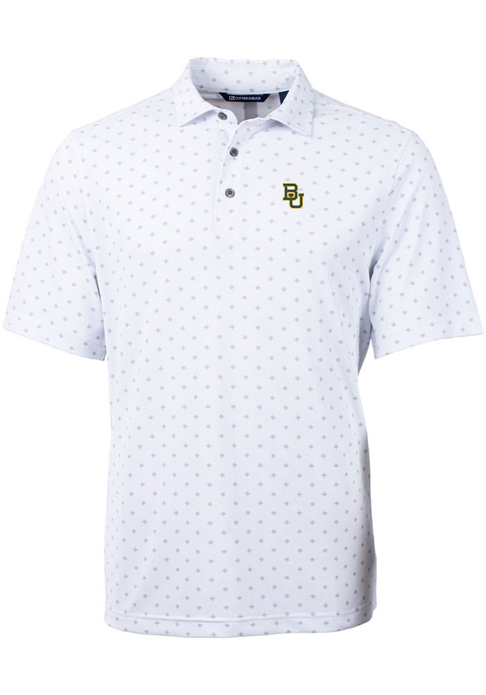 Cutter and Buck Baylor Bears Mens White Virtue Eco Pique Tile Short Sleeve Polo