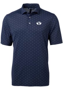 Cutter and Buck BYU Cougars Mens Navy Blue Virtue Eco Pique Tile Short Sleeve Polo