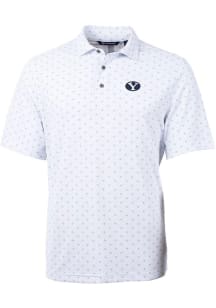 Cutter and Buck BYU Cougars Mens White Virtue Eco Pique Tile Short Sleeve Polo