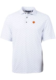 Cutter and Buck Clemson Tigers Mens White Virtue Eco Pique Tile Short Sleeve Polo