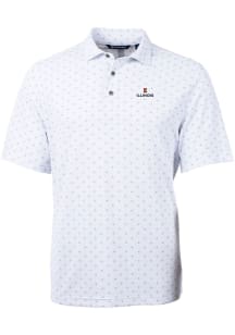 Cutter and Buck Illinois Fighting Illini Mens White Virtue Eco Pique Tile Short Sleeve Polo