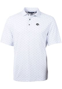 Mens Iowa Hawkeyes White Cutter and Buck Virtue Eco Pique Tile Short Sleeve Polo Shirt