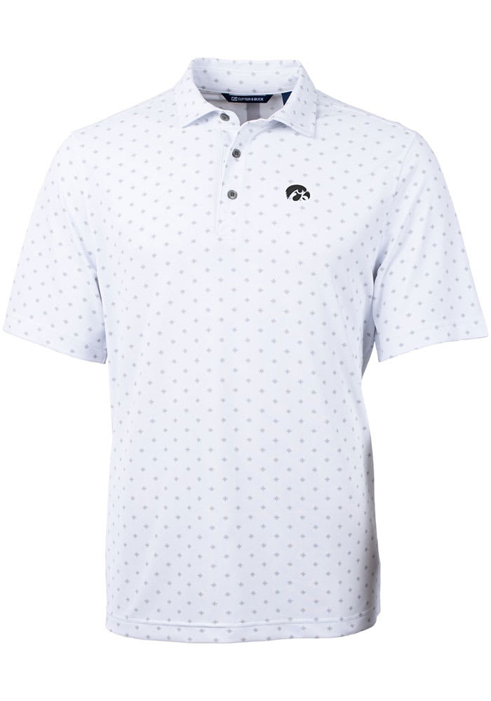 Cutter and Buck Iowa Hawkeyes Mens White Virtue Eco Pique Tile Short Sleeve Polo